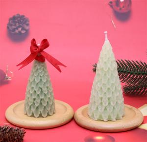 Personnalisation de cire de soja de vacances cire d'abeille colorée cône arbre de Noël bougies parfumées sans flamme en vrac décoration de la maison à la main - Product Image 5