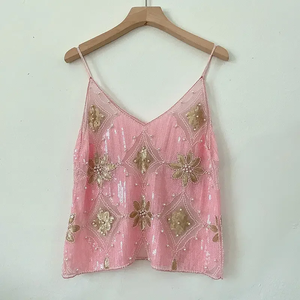 Chaleco Corto de Verano para <span class=keywords><strong>Mujer</strong></span> con Lentejuelas y Tachuelas, Sexy, Delgado, con Cuello en V y Cuentas - Product Image 6