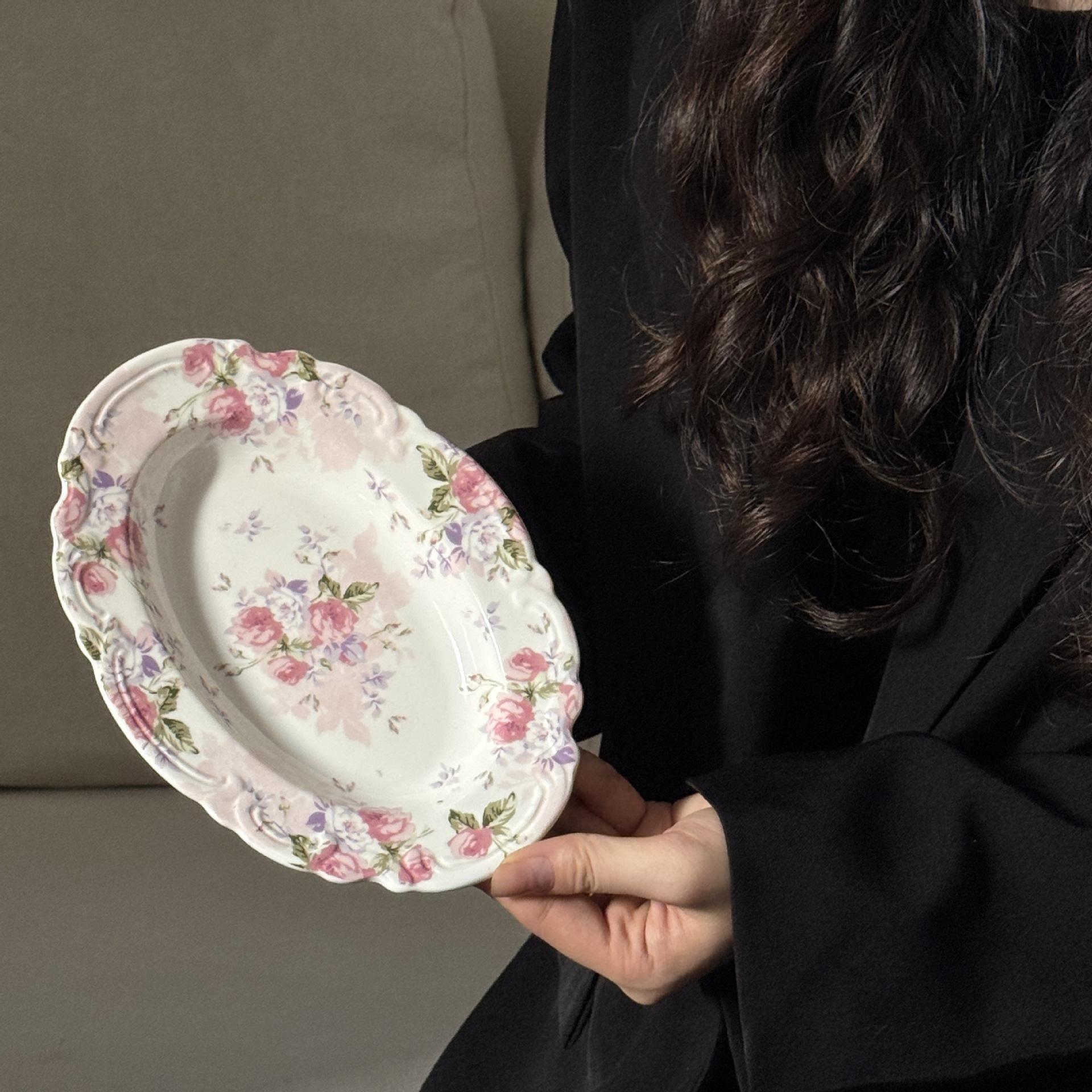 Pink flower shadow oval deep disk 20*14.5*3