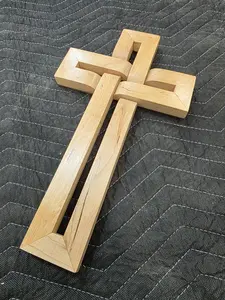 Croix murale tissée suspendue, décoration en bois pour la maison - Product Image 3