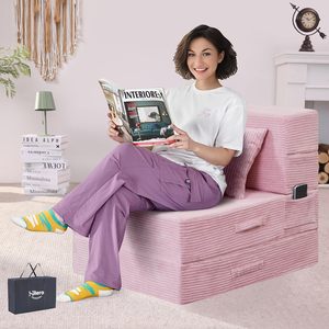 <span class=keywords><strong>Canapé</strong></span>-lit pliant simple <span class=keywords><strong>convertible</strong></span> 4 en 1 avec <span class=keywords><strong>matelas</strong></span> et oreiller rectangulaire, housse lavable en machine - Product Image 3