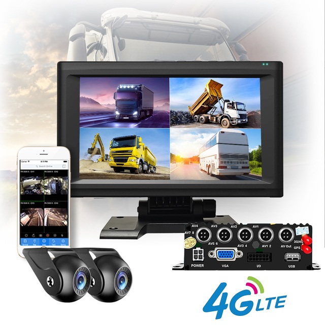 7 Inch 1080P  Mobile Car Black Box 4 Channel DVR 4G WiFi GPS Vehicle MDVR AI Rear View Camera System for School/Bus/Truck Buses