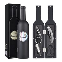Set Pembuka Botol Anggur Bentuk Botol Anggur Grosir, Logo Kustom, Portabel, Bahan Stainless Steel, Kotak Hadiah untuk Bisnis Natal