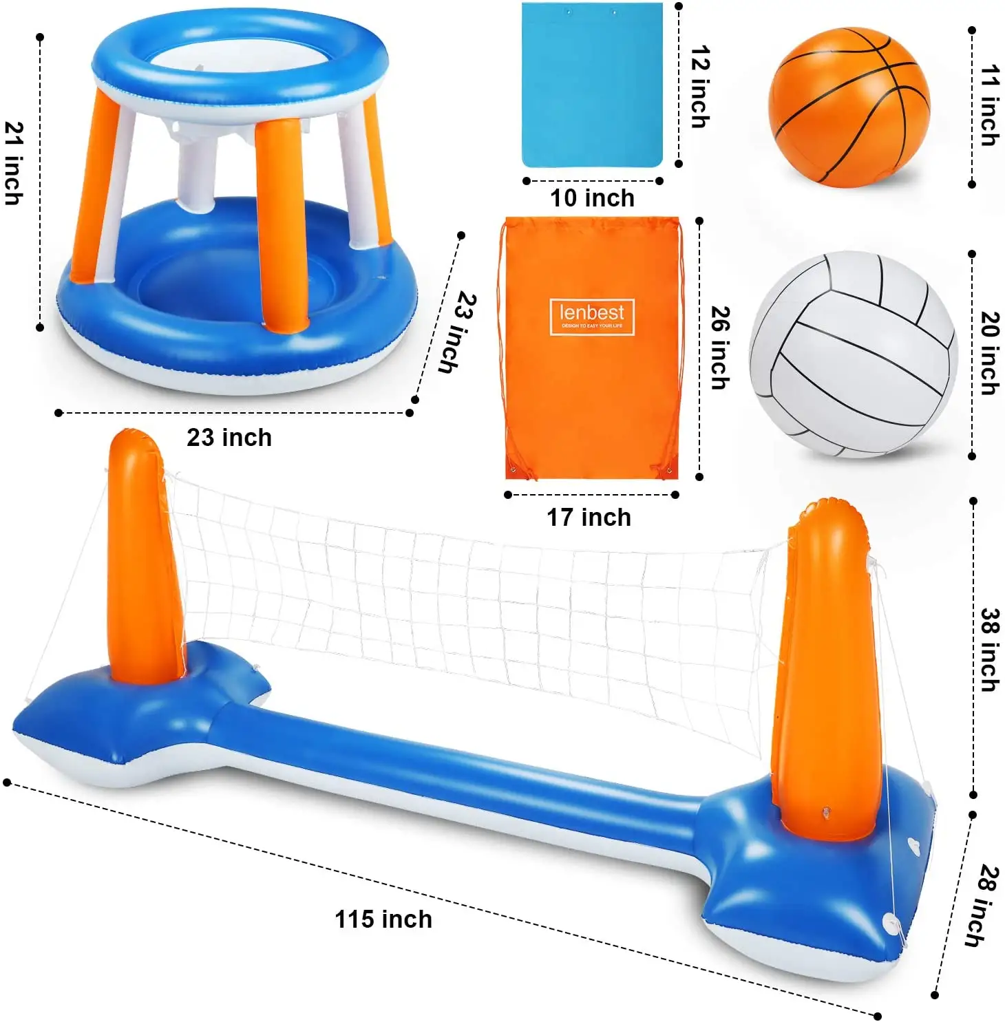 Ensemble de flotteurs de basket-ball d'été jouets de piscine d'eau de natation avec filet de volley-ball pour enfants et adultes jeux de piscine gonflables