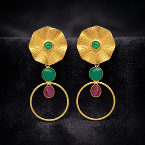 Pendiente de gota circular Ruby Hydro y Green Onyx con cabeza de flor verde, pendiente de piedras preciosas, pendiente hecho a mano - Product Image 2
