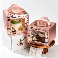 Emballage pour desserts, boîte à gâteau d'anniversaire, fenêtre transparente en PET, poignée portable, boîte à pâtisserie, impression de logo personnalisée, emballage cadeau pour les fêtes