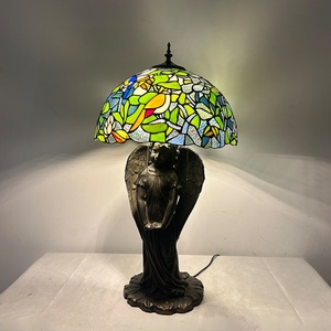 LongHuiJing European Unique Stained Glass Table Lamp with 16-Inch Wide Lamphade Simple Eco-Friendly Design E26 LED Desk Lamp - Product Image 3