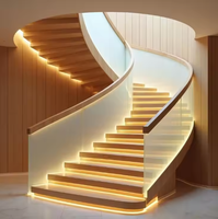 Escalier courbé haut de gamme en bois massif, marches courbes pour l'intérieur de la maison