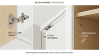 Buffet de cuisine scandinave en chêne clair avec grain de bois, armoire de rangement personnalisée OEM avec portes cannelées pour villa