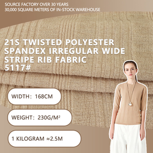 Tela de punto acanalado con rayas anchas irregulares de poliéster y spandex 21S, 168 cm de ancho, 230 g/m², elástica, para vestidos, camisetas y camisetas interiores. - Product Image 2