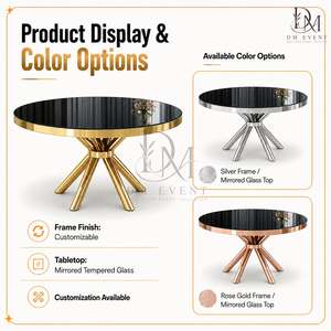 Table de banquet de mariage ronde personnalisée en acier inoxydable doré avec base en ruban croisé et plateau en verre trempé miroir - Product Image 5