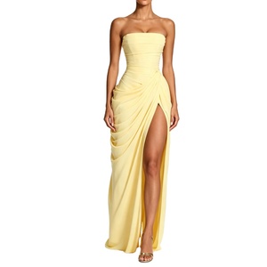 Vestido Largo <span class=keywords><strong>de</strong></span> Fiesta para Mujer, Estilo Corsé sin Tirantes, con Abertura y Fruncido, <span class=keywords><strong>de</strong></span> Gasa, para Bodas, Moda Sehe - Product Image 1