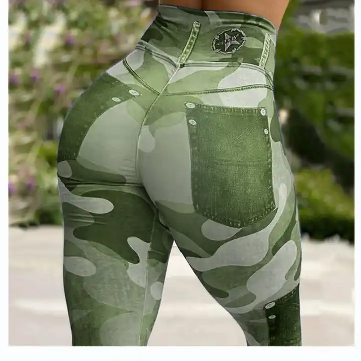 Women's High Waisted Yoga Leggings Workout Pants - Army Green / S