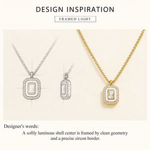 Collier carré en coquille blanche, acier inoxydable, zircon, plaqué or 14 carats, chaîne 40 + 5 cm, 1,3 x 1 cm, 6,8 g - Product Image 2