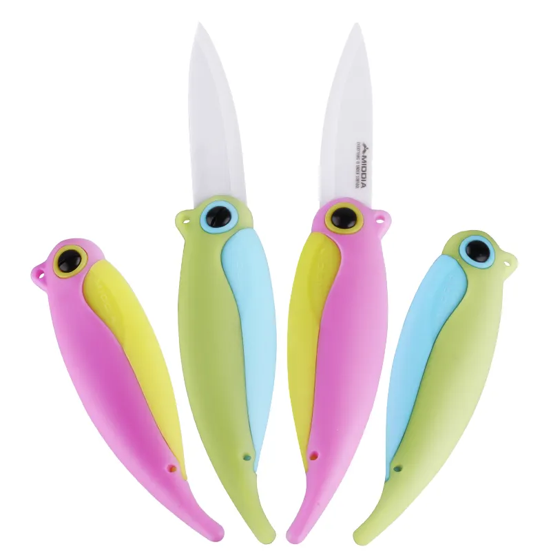 Promotional Gifts Ceramic Parrot Mini Knives Pocket Folding Fruit Knife With Safety Sheath
