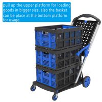 Nouveau chariot pliant à deux étages chariot utilitaire robuste chariot d'épicerie avec caisse de rangement