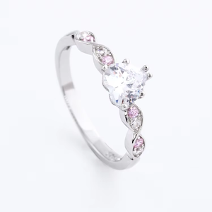 Anillos de Compromiso y Matrimonio de Plata de Ley S925 con Circonita Cúbica Rosa y Transparente en Corte Corazón Brillante para Parejas - Product Image 2