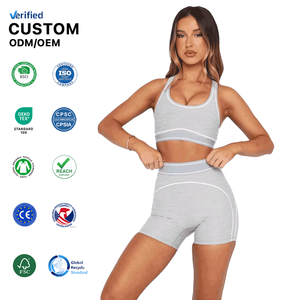 Completi Sportivi Personalizzati da <span class=keywords><strong>Donna</strong></span>: Top Reggiseno e Pantaloncini per Corsa, Yoga, <span class=keywords><strong>Palestra</strong></span>, Pilates, con Elastico in Vita, per Allenamento e Fitness - Product Image 1