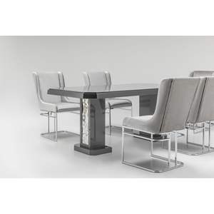 Ensemble de table à manger rectangulaire moderne, 6 pièces, pieds en métal, plateau en bois, meubles pour la maison et la villa - Product Image 3