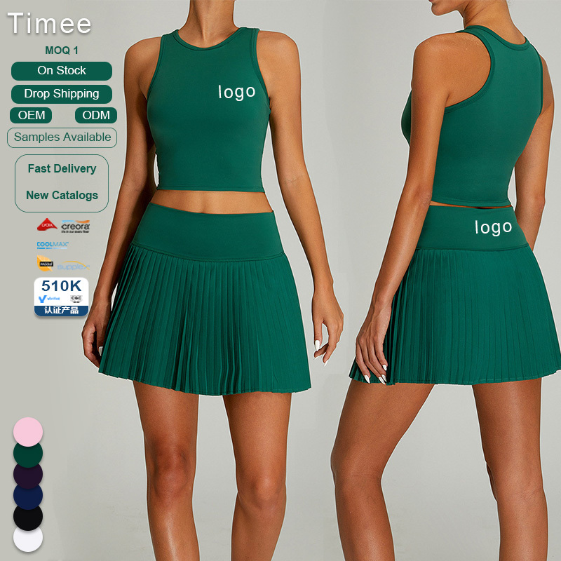 New Casual Pleated Sports Dress Set for Summer Women High-waisted and Slimming Outdoor Fitness Tennis Skirt Yoga Set
