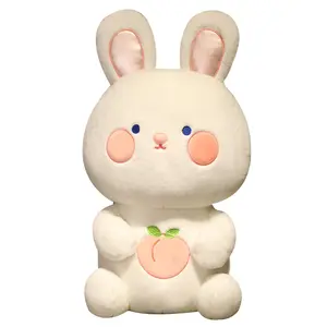 New Design Cute White Rabbit Fruit Peach Rabbit Doll Throw Pillow Smooth Soft Stuffed Animal Plush Toy