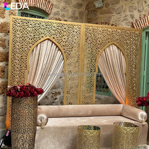 LEDA Wedding Decoration Modern Indoor Square Indian Wind Gold Metal Iron <b>Backdrop</b> with Patterns - Product Image 3
