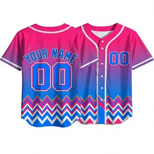 Camiseta de Béisbol Sublimada Personalizada con Diseño Chevron Rosa y Azul, Uniforme de Equipo con Botones para Hombre, Camisa Deportiva Atlética que Absorbe la Humedad - Product Image 1