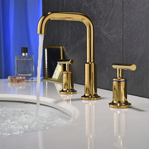 Wholesale Price Brass Gold Three Holes Basin Dual Handle Bathroom Wash Basin Tap Faucet - Product Image 3