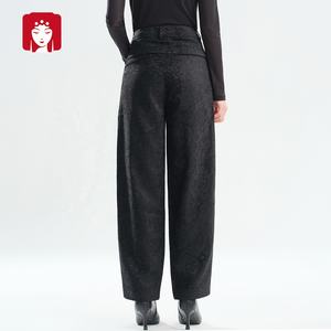 Buyi Liren Ge 2025 New Fashion High-Waisted Retro Jacquard <strong>Harem</strong> <strong>Pants</strong> Casual Loose Breathable Sand Washed Women's Black - Product Image 5