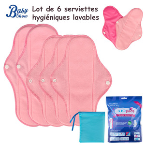 Lot de 6 <span class=keywords><strong>Serviettes</strong></span> Hygiéniques Réutilisables et Lavables pour Maternité – Confortables, Respirantes, Anti-<span class=keywords><strong>Fuites</strong></span>, Super Absorbantes, Ailées, Variées - Product Image 1
