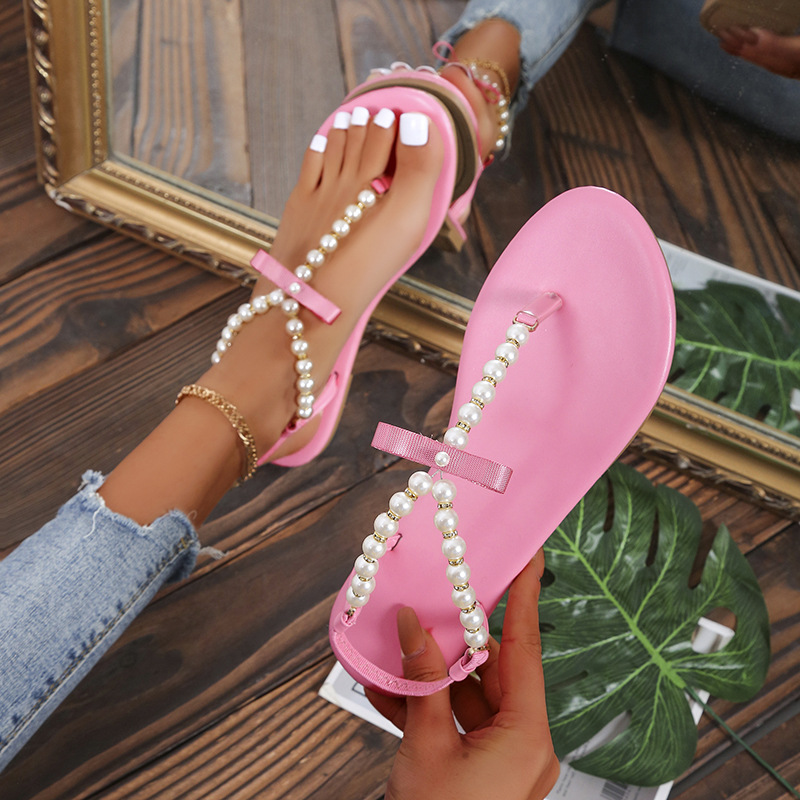 Summer Beach Casual Slipper Flip-flops Outdoor Beaded Roman Miter Sandals Women
