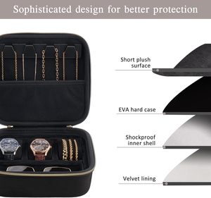 Custodia da viaggio personalizzabile con logo per orologi, 3 scomparti, in nylon, per gioielli da uomo, scatola in EVA, custodia portatile con cerniera per orologi, borsa organizer da trasporto - Product Image 3
