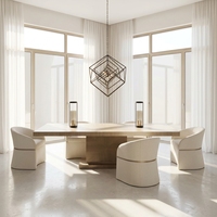 Ensemble de table à manger convertible en chêne blanc massif de style ferme moderne, 8 places, pour appartement et hôtel