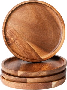 Anti-Slip with Foam Feet Bamboo Wood coaster Acacia Wood Round Dinner <b>Plate</b> Serving Acacia Wood Coasters - Product Image 5
