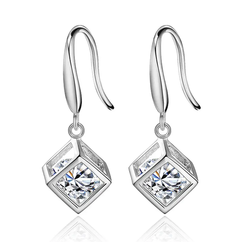 ANENJERY Wholesale Crystal Zirconia Square Cube Drop Earring Women Wedding Party Earrings