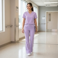Ensemble d'uniformes médicaux extensibles et tendance à col en V pour femmes, idéal pour l'hôpital et le salon de beauté (vente en gros)