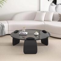 Ensemble de tables basses rondes ModHomi, style moderne et luxueux, plateau en verre, base en bois, meubles de salon, table d'appoint minimaliste pour la maison