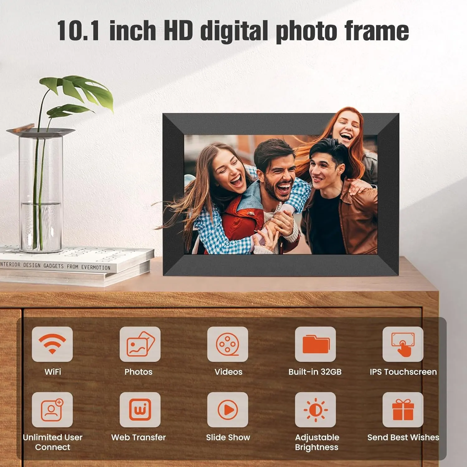 10.1 Inch WiFi Digital Picture Frame Touch Screen Cloud Smart Photo Frames with 32GB Memory  Share Photos Instantly via Uhale