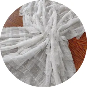 Ready Stock 100% Polyester White Color Ruffle Pleated Embroidery Lace Fabric