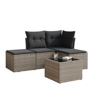 Ensemble de canapés de jardin gris foncé en rotin, 4 places, résistant aux intempéries, mobilier d'extérieur au design contemporain - Product Image 1