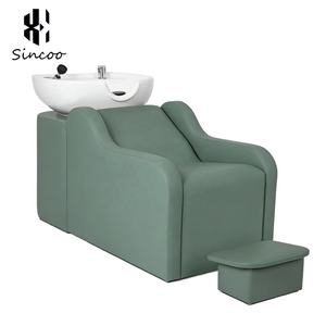 Green Salon Furniture Set Shampoo Chair Set Barber Chairs Hairdressing Mirror Reception <b>Desk</b> Tool Cart for Hair Salon - Product Image 2