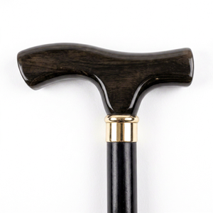 Canne de marche de luxe en bois avec poignée en corne naturelle et poignée en T, avec bande dorée, bâton de soutien durable pour la maison - Product Image 1