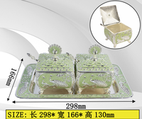 Plateau décoratif en métal gaufré style nordique, pot à sucre paon avec insert en verre et cuillère, pot à bonbons et noix, lot de 2 pièces