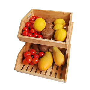 Cesta de almacenamiento de bambú de dos niveles, apilable, para frutas, verduras y pan, para uso en la cocina, el hogar y la sala de estar. - Product Image 5
