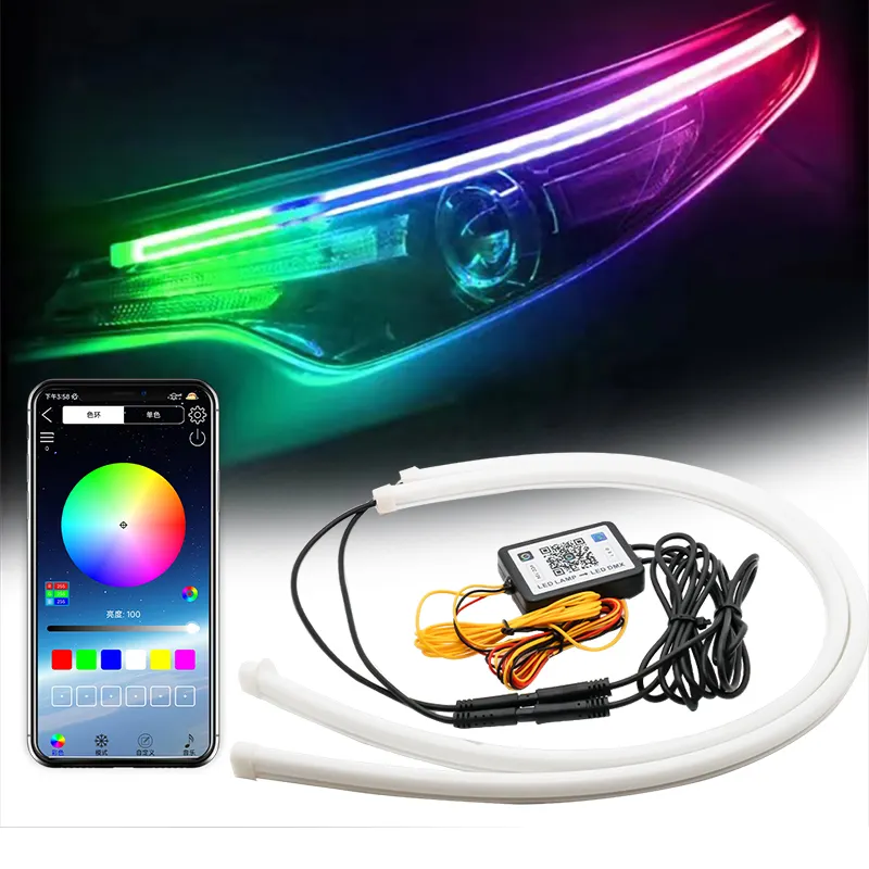 Hot Sale headlight RGB strip ultra thin flexible drl led bar Led 12v 30/45/60cm Car Decorative Daytime Running Signal Light