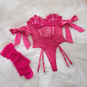 Lencería de encaje de lujo <span class=keywords><strong>Sexy</strong></span> para mujer Sujetador de seda Ropa interior Medias para el cuerpo Vendaje de red Conjuntos de lencería exótica - Product Image 6