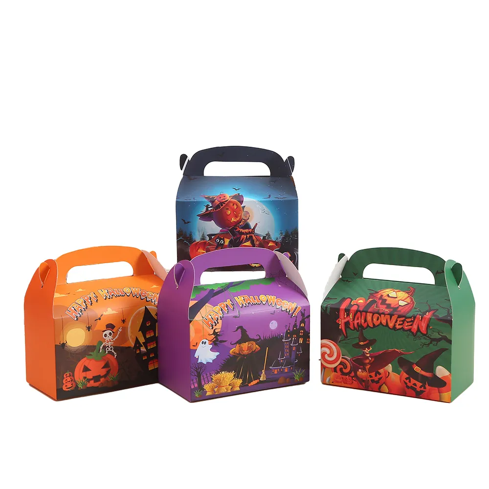 Op Maat Gemaakte Food Grade Carton Biologisch Afbreekbare Halloween Candy Snacks Koekjescake Verpakking Doos Vakantie Gift Traktatie Doos Groothandel