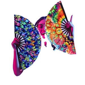 Uv Large Rave Folding Hand <b>Fans</b> Bamboo Ribs for Rainbow <b>Handheld</b> <b>Fan</b> With Fabric Case - Product Image 6