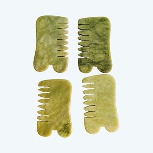 Custom logo Green Xiuyan <b>Jade</b> Head Guasha Comb Anti puffiness Massage Gua Sha Comb - Product Image 3
