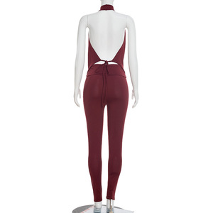 Viviblook J26ST020 Ensemble décontracté d'été pour femme, couleur unie, haut dos nu à lacets et pantalon, ensemble deux pièces - Product Image 5